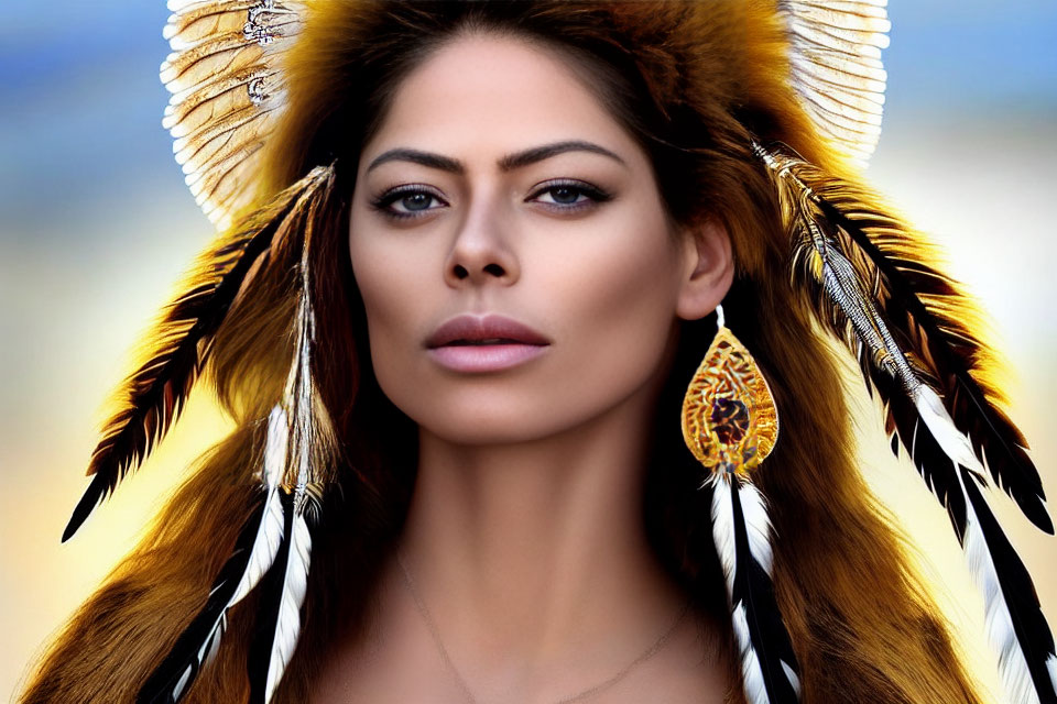 Striking Woman in Native American-Inspired Headdress