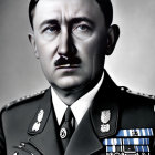 Monochrome portrait of person in decorated military uniform