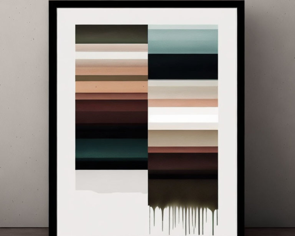 Horizontal Color Bands Abstract Artwork in Frame on Gray Wall