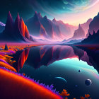 Luminous flora and celestial sky in surreal landscape