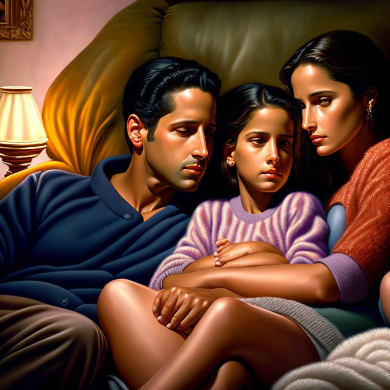 Stylized family portrait with warm lighting and intimate setting