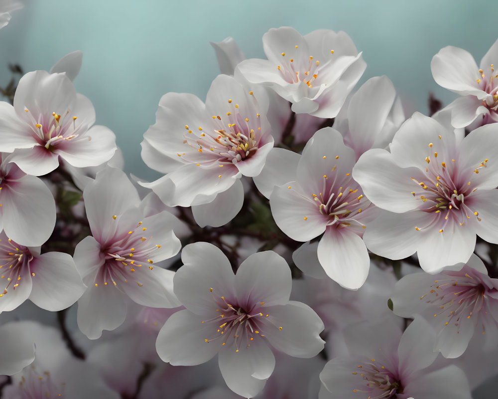 Delicate Cherry Blossoms on Soft Teal Background