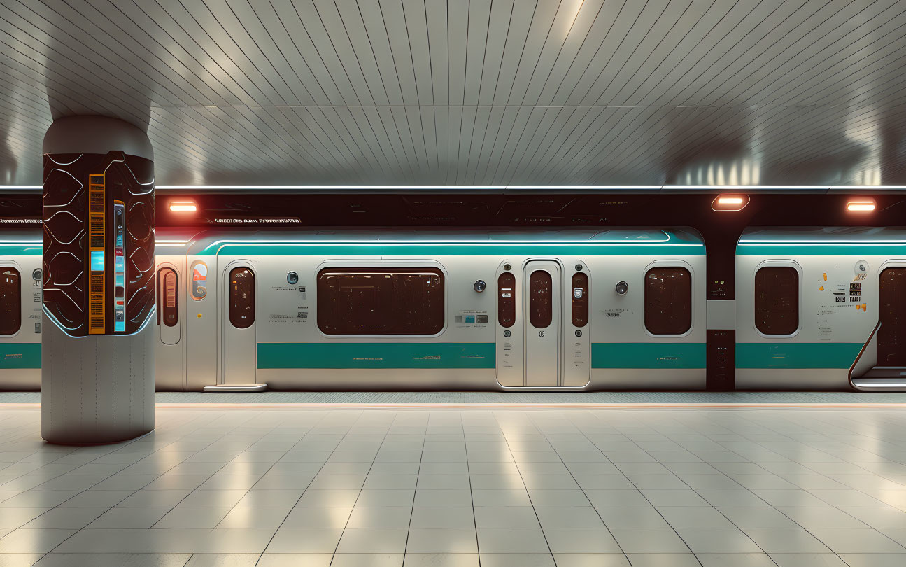 Sleek modern subway train at clean underground platform