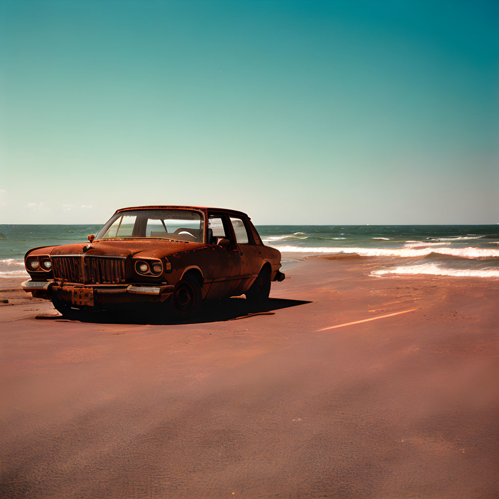 abandoned car on the seashore