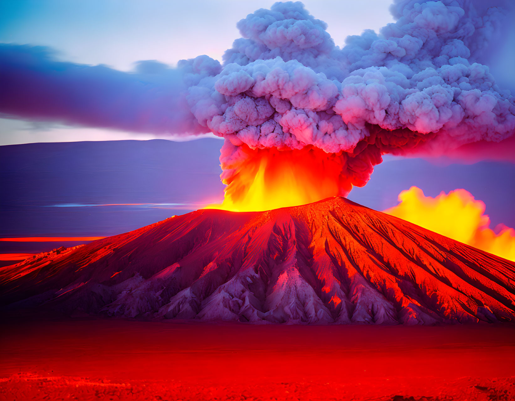 volcanic eruption on a tropical island