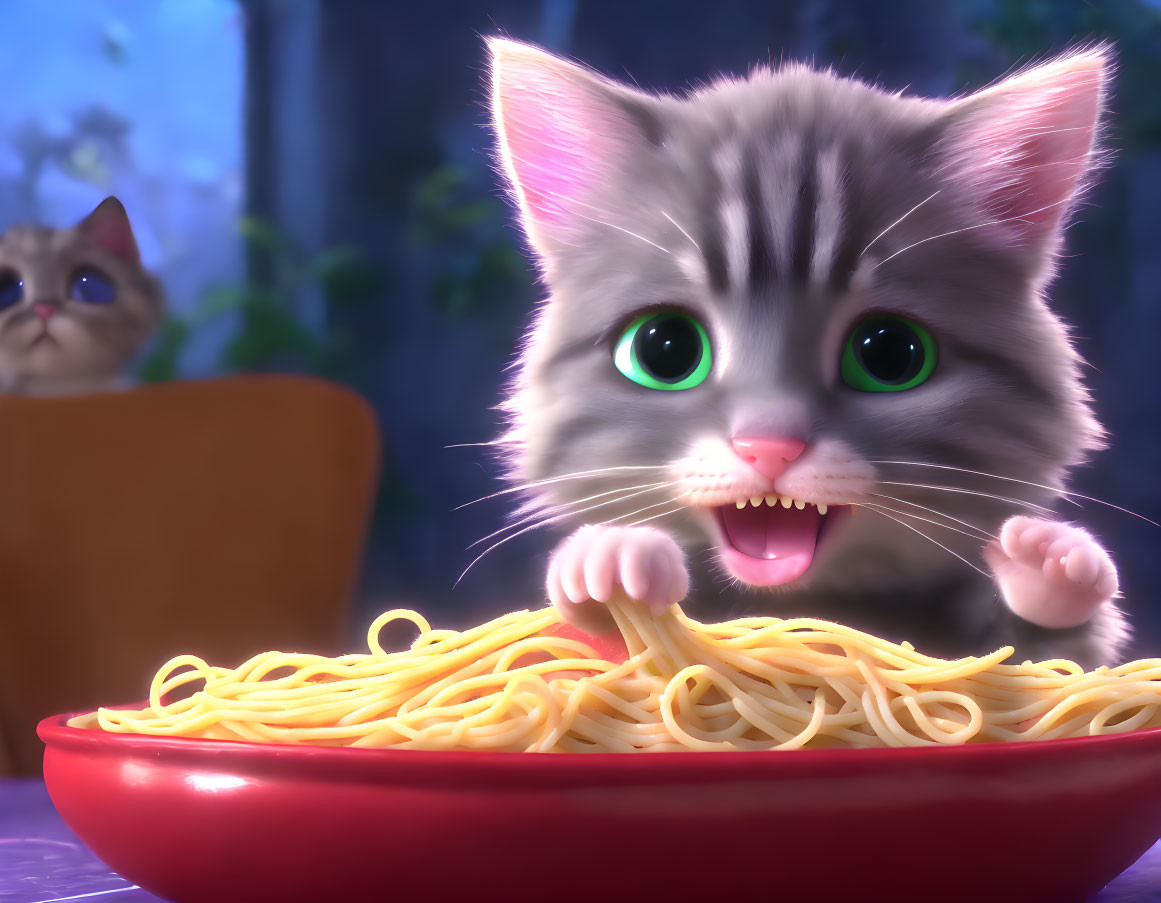 cat eating spaghetti 