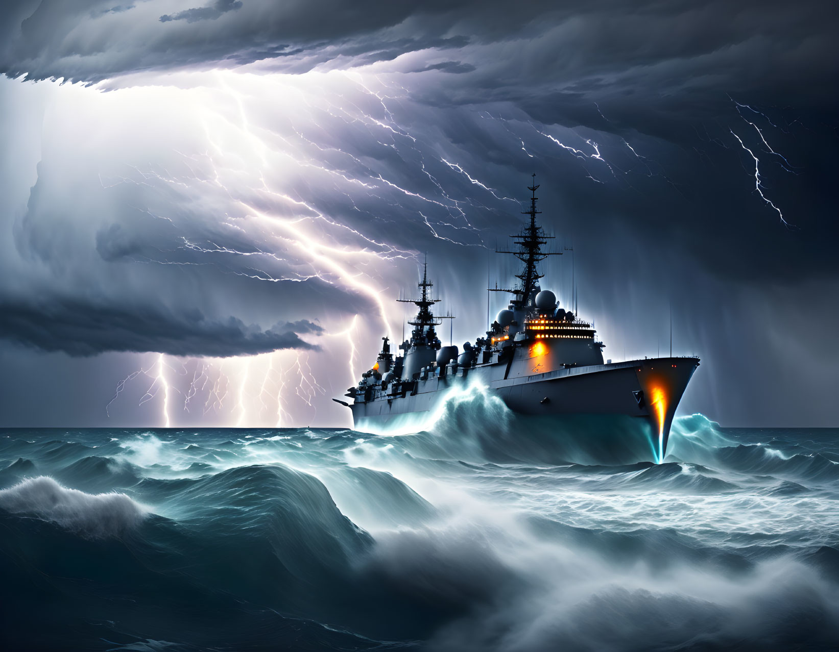army ship in storm