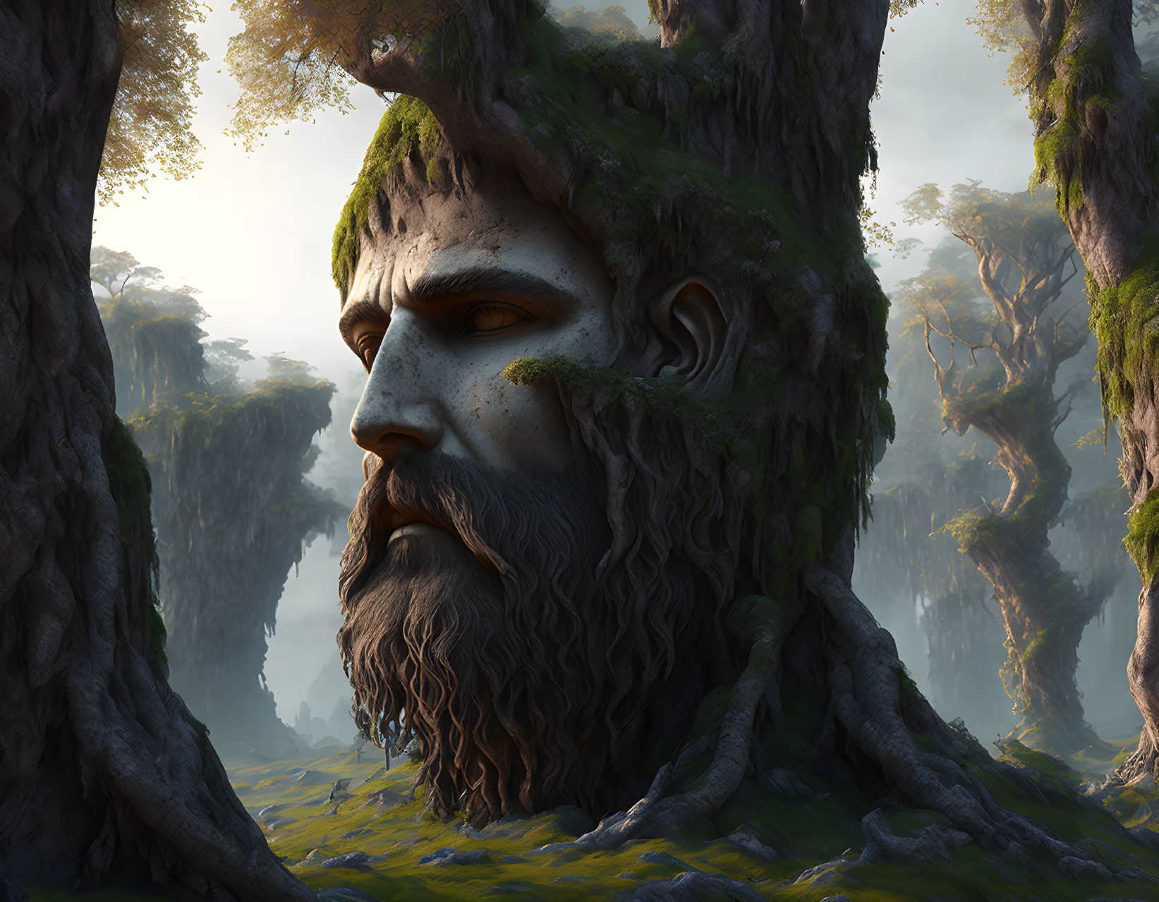 the head of a man in a tree