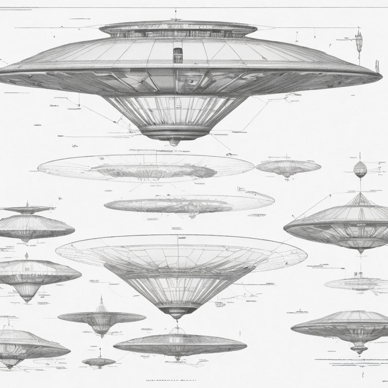 Futuristic airship blueprints: Detailed designs and cross-sections