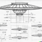 Futuristic airship blueprints: Detailed designs and cross-sections