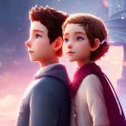 Animated boy and girl characters under soft warm light with detailed expressions.