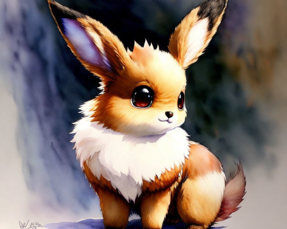 Fluffy fox-rabbit hybrid with large ears and bright eyes