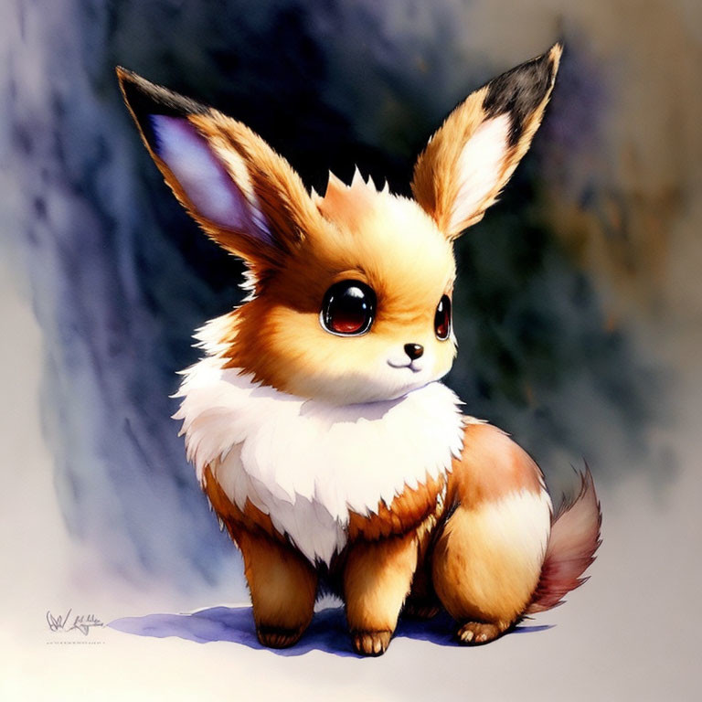 Fluffy fox-rabbit hybrid with large ears and bright eyes