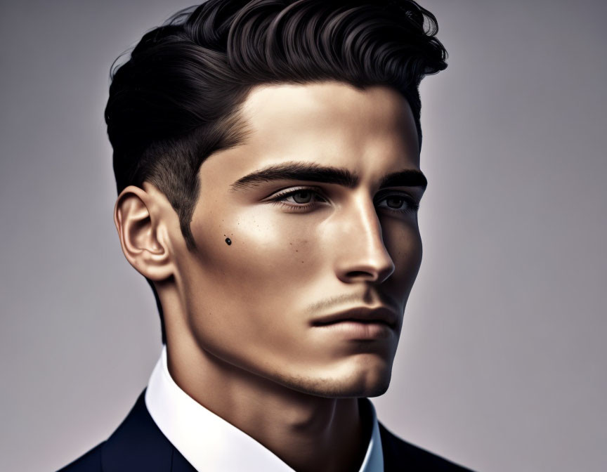 Stylized digital artwork of a sharp-haired man in a suit