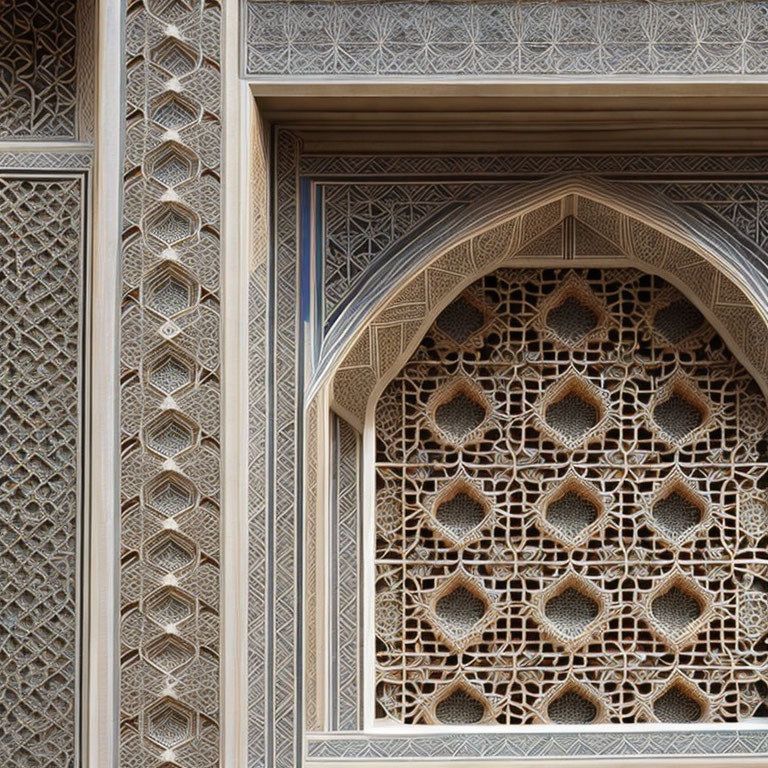 Detailed Islamic geometric pattern on architectural facade with intricate carvings