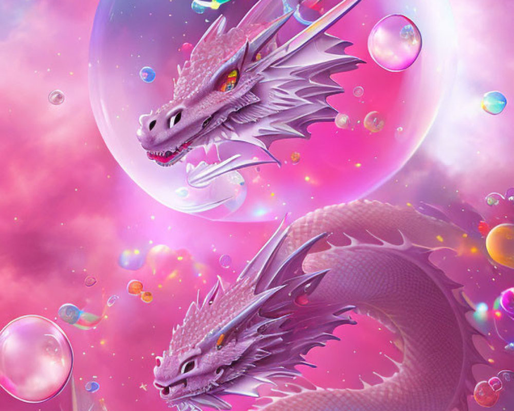 Serpentine dragons with intricate scales in cosmic scene