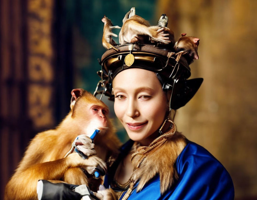 Young, her Majesty with Monkeys