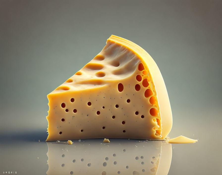Swiss Cheese Wedge with Holes on Gradient Background
