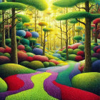 Multicolored, Textured Forest Floor with Illuminated Tree Canopies