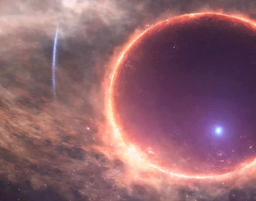 Red Celestial Body Surrounded by Stars and Nebulous Clouds