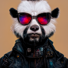 Stylized panda with sunglasses, scarf, and cane in confident pose