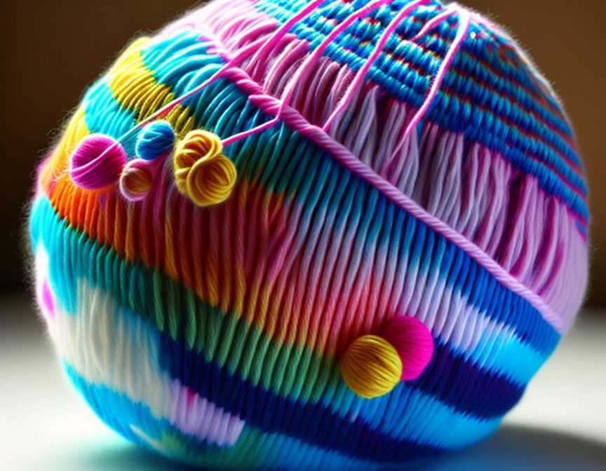 Vibrant Multicolored Ball of Yarn with Intricate Patterns