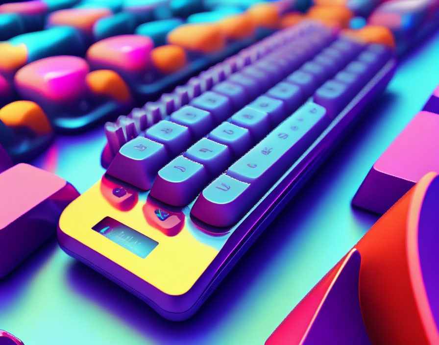 Vibrant purple-to-orange gradient keys on colorful mechanical keyboard