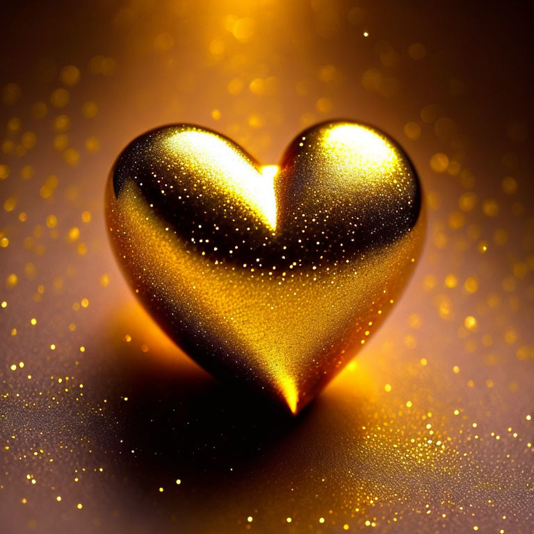 Golden Heart with Shimmering Surface on Bokeh Background
