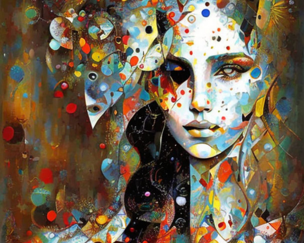 Colorful Portrait of Woman with Abstract Cosmic Elements