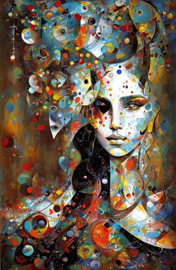 Colorful Portrait of Woman with Abstract Cosmic Elements
