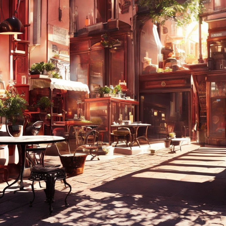 European Street Cafe with Outdoor Seating and Vintage Architecture