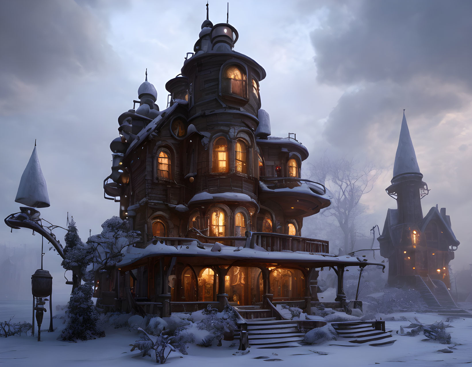 Steampunk winter cozy house