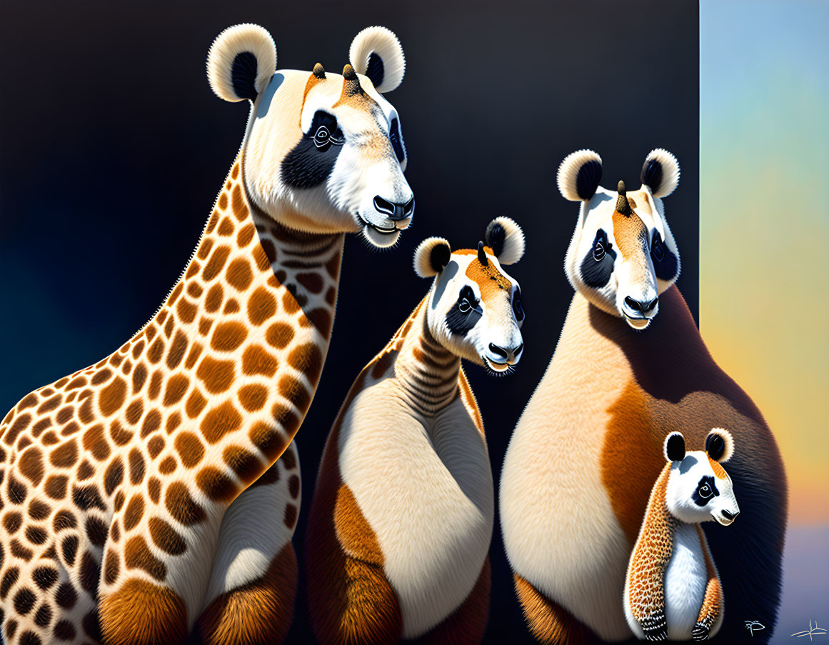 Surreal Artwork: Giraffe-Necked Animals with Panda-Like Markings