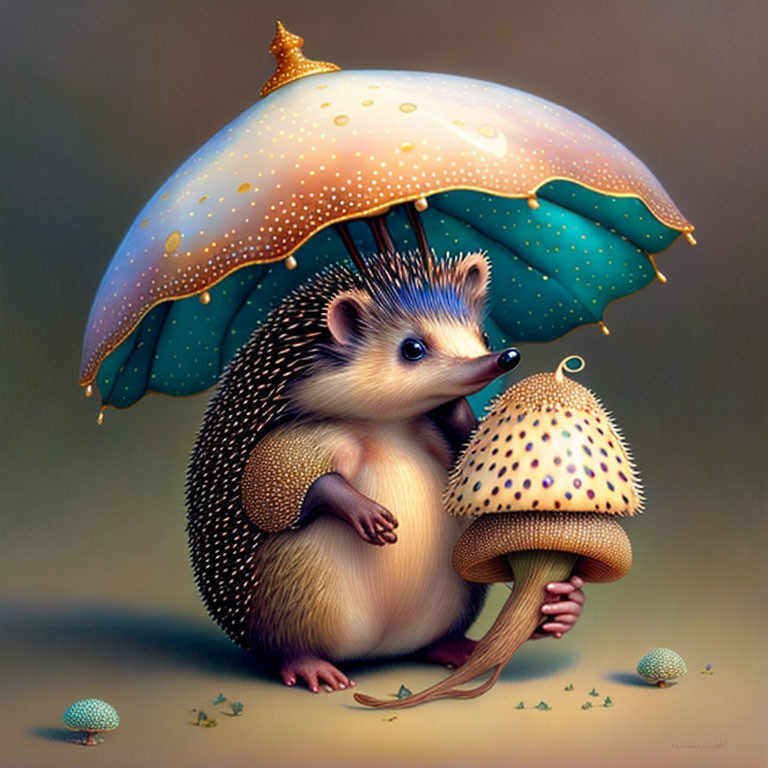 Hedgehog With Mushroom Umbrella