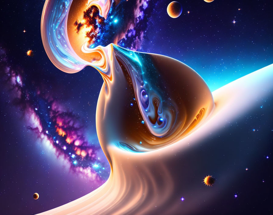 Colorful Surreal Cosmic Scene with Swirling Celestial Bodies