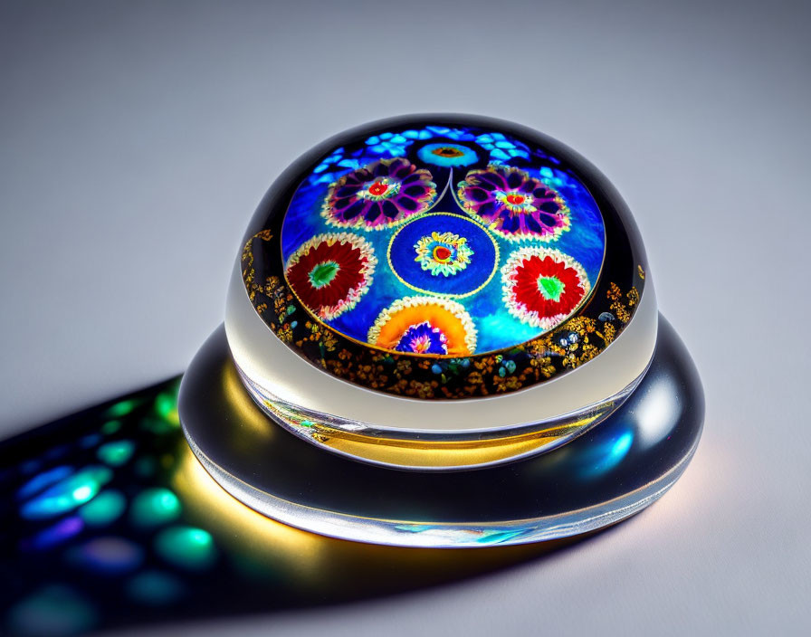 Colorful Floral Pattern Glass Paperweight Reflecting Light