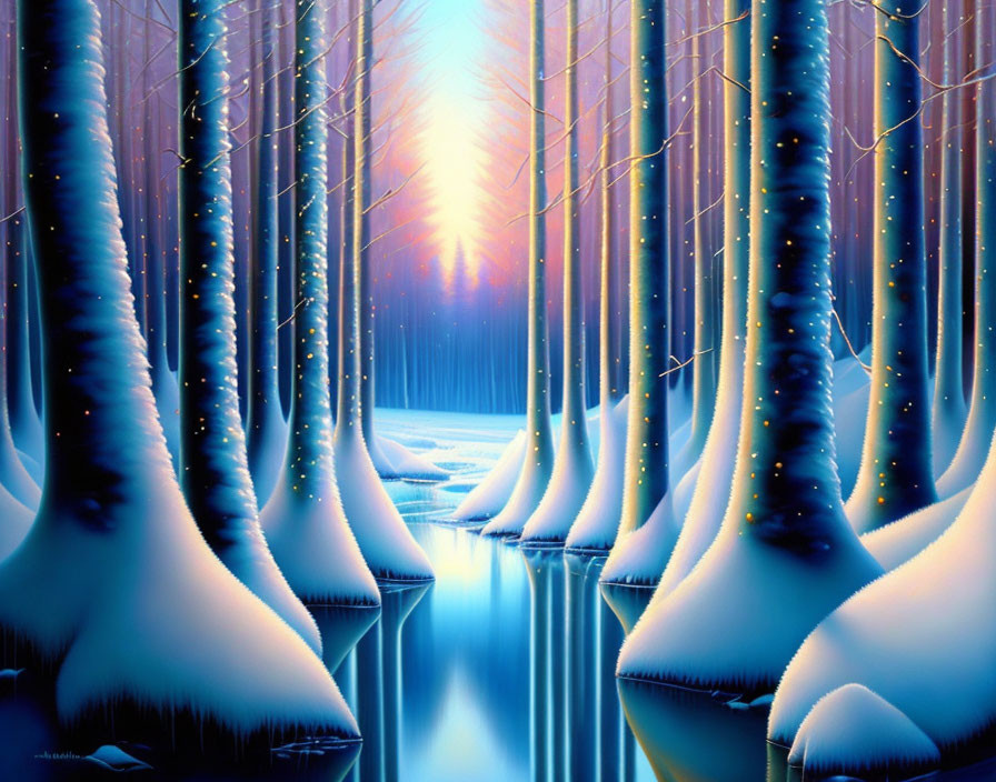 Dawn in the Wintery Forest