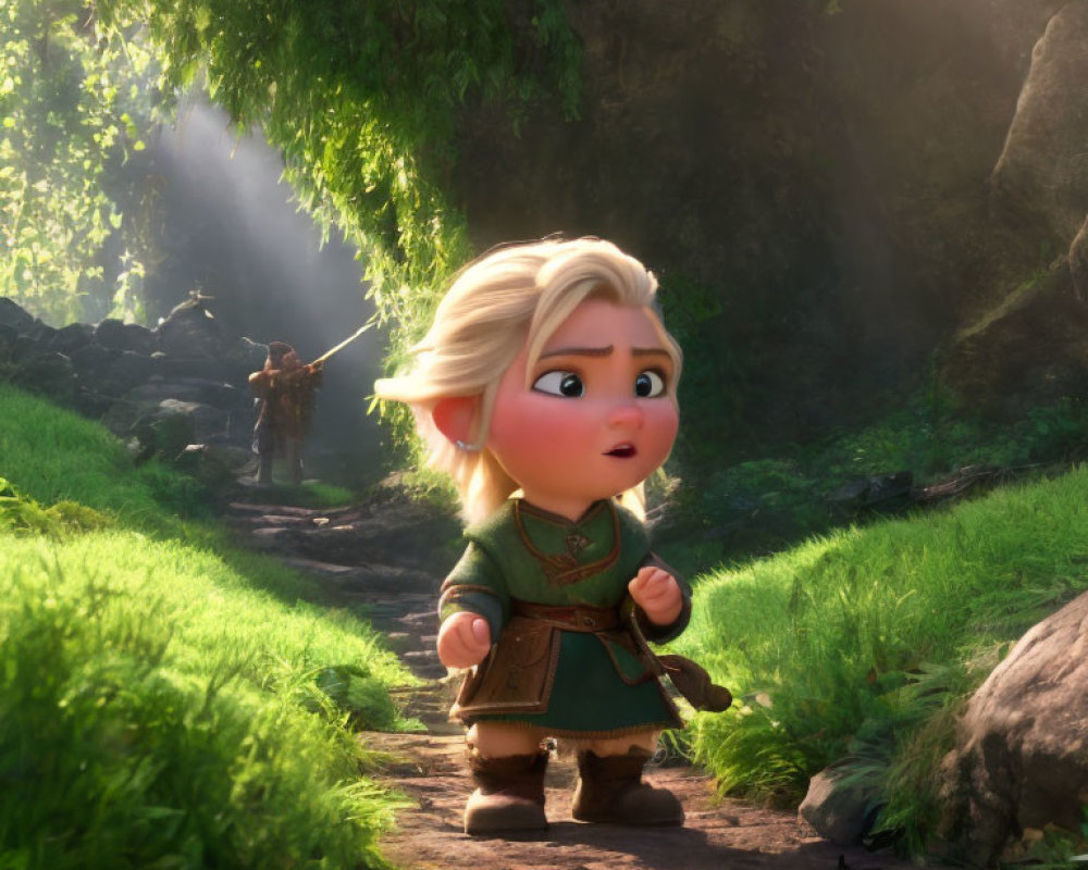 Blonde Elf Character in Forest Clearing with Sunlight