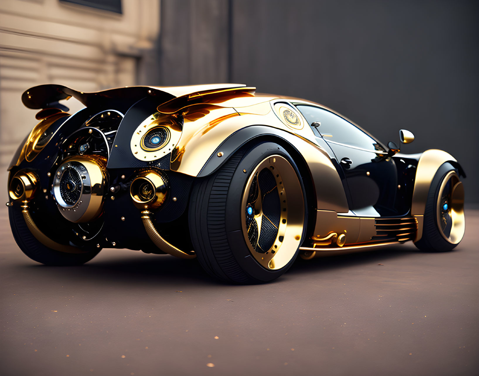 Luxurious Futuristic Motorcycle with Black and Gold Design