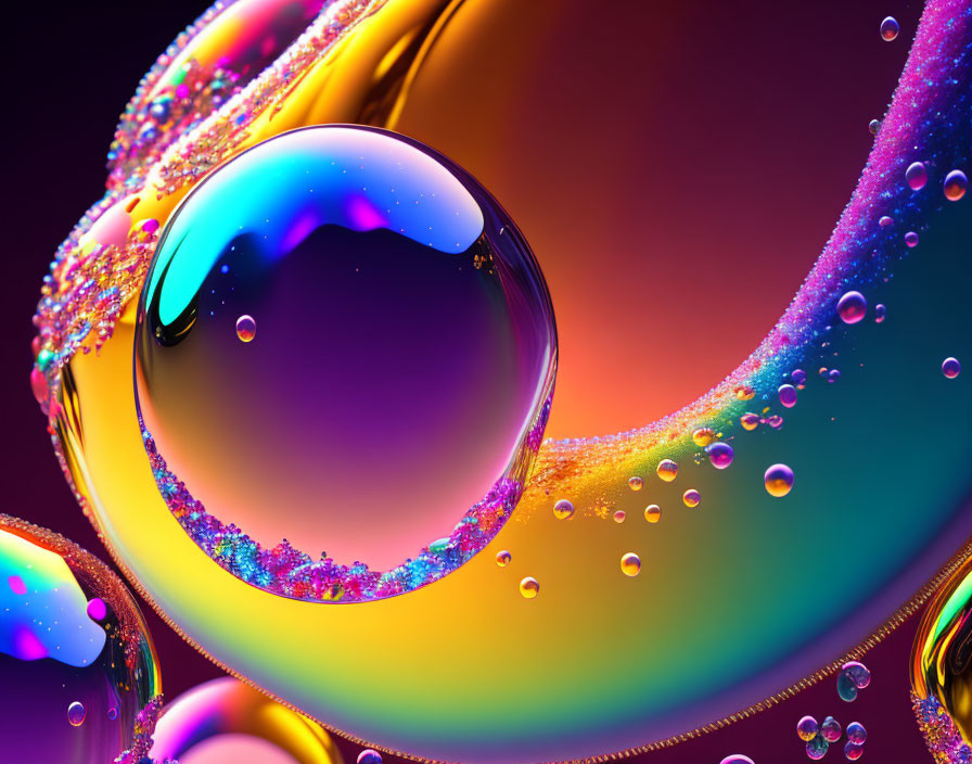 Vibrant Macro Image of Colorful Oil and Water Bubbles