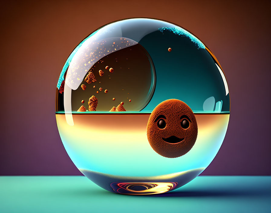Reflective Smiley Face Ball on Colorful Gradient Background