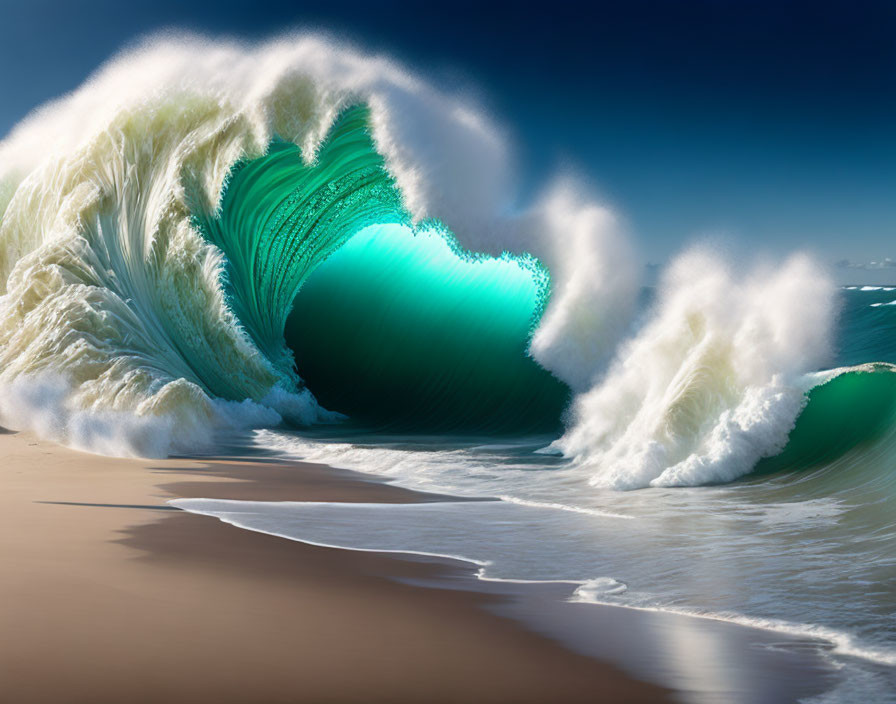 Majestic ocean wave about to crash on sandy beach