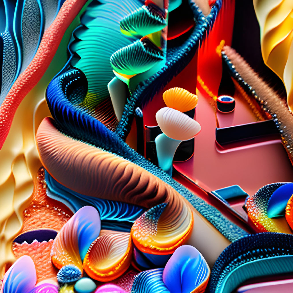 Colorful Abstract Digital Artwork with Organic Shapes and Textures