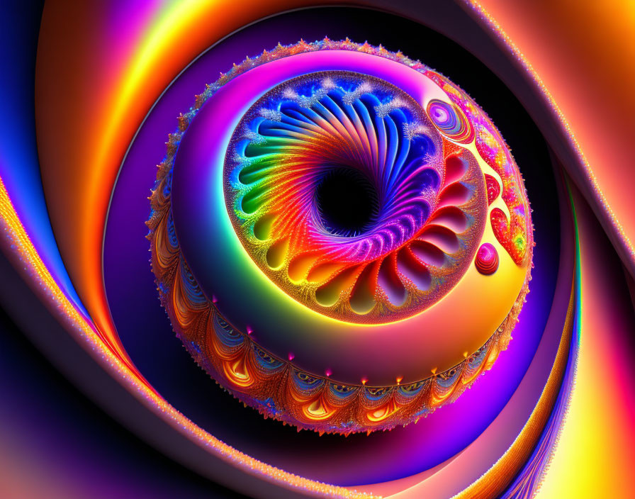 Colorful Fractal Image with Swirling Patterns in Purple, Orange, Green, and Blue
