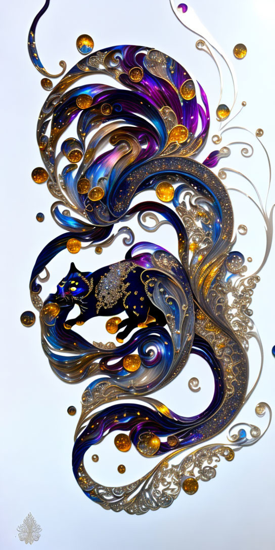 Intricate Abstract Artwork: Swirling Blue, Purple, and Gold Patterns