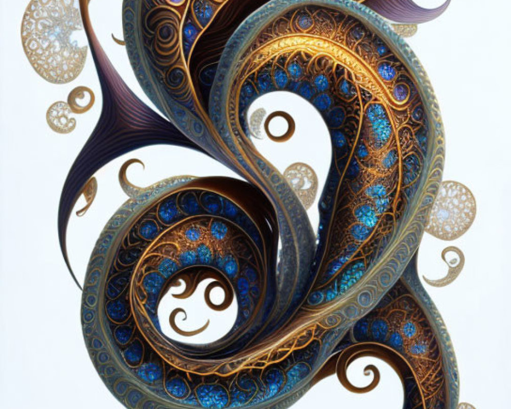 Stylized fish with swirling patterns and jewel-like decorations