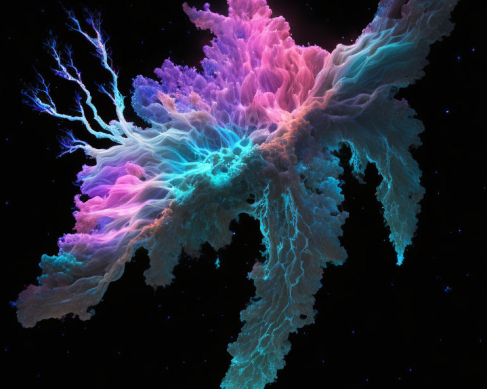 Colorful digital artwork of coral-like nebula in blue, pink, and purple branches.