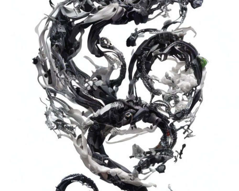 Monochrome fluid art with swirling black and white streams