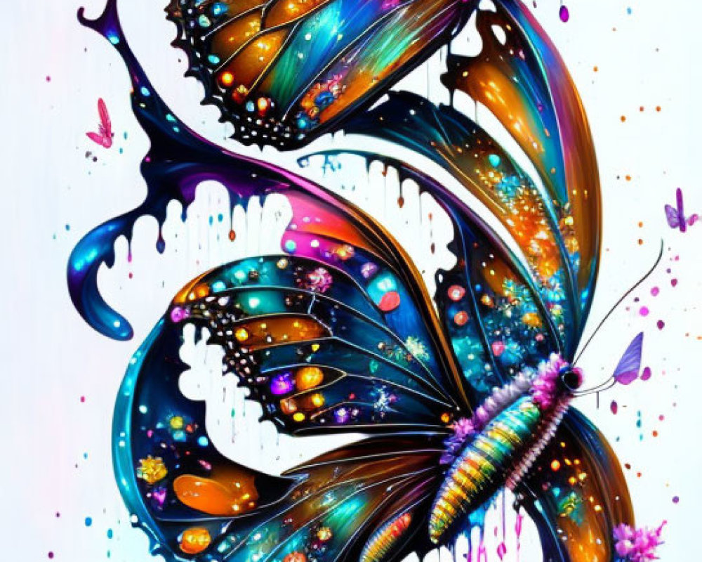 Abstract Butterfly Artwork with Colorful Patterns on White Background