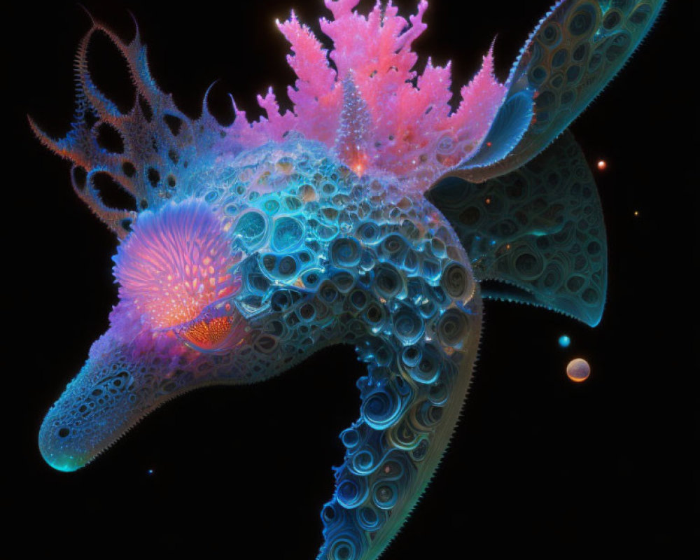 Colorful Fractal Art of Fantastical Sea Creature with Intricate Patterns